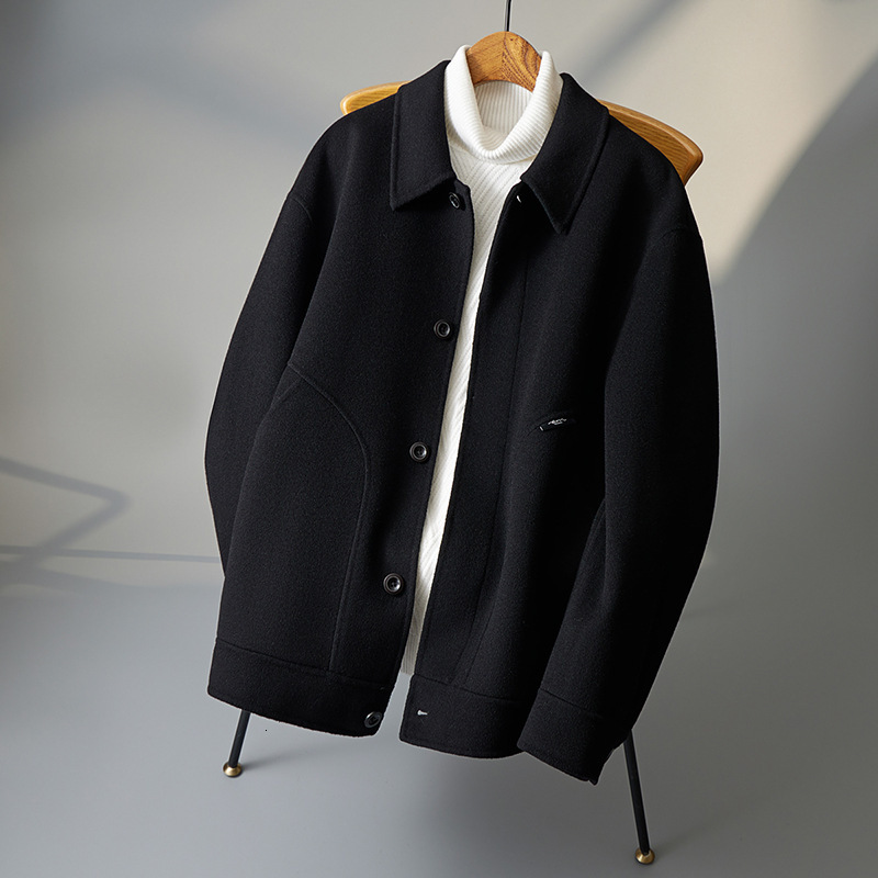 2024 new designer men's high-end cashmere jacket 2024 spring and autumn new double-sided short casual wool coat