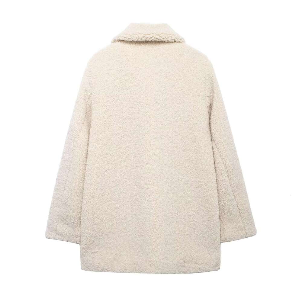 TRAFZA Women Fall Winter Exterior Lapel Buttons Vintage Fleece New 2024 Fashion Casual High Street Coat