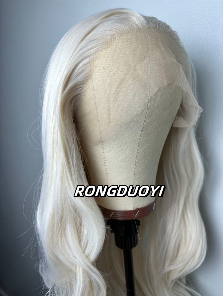 Platinum Natural Wavy Synthetic Hair Front Wig Long Curly Colored White Blonde Lace Frontal Wigs for Women Party