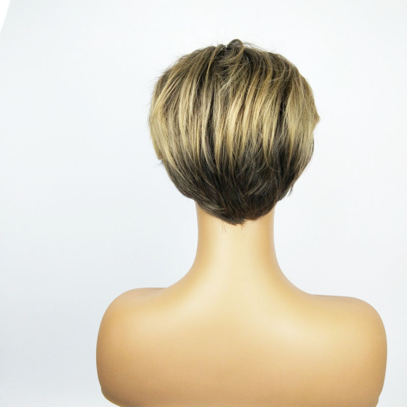 Fashion short straight wig with side bangs and high temperature silk full head wig