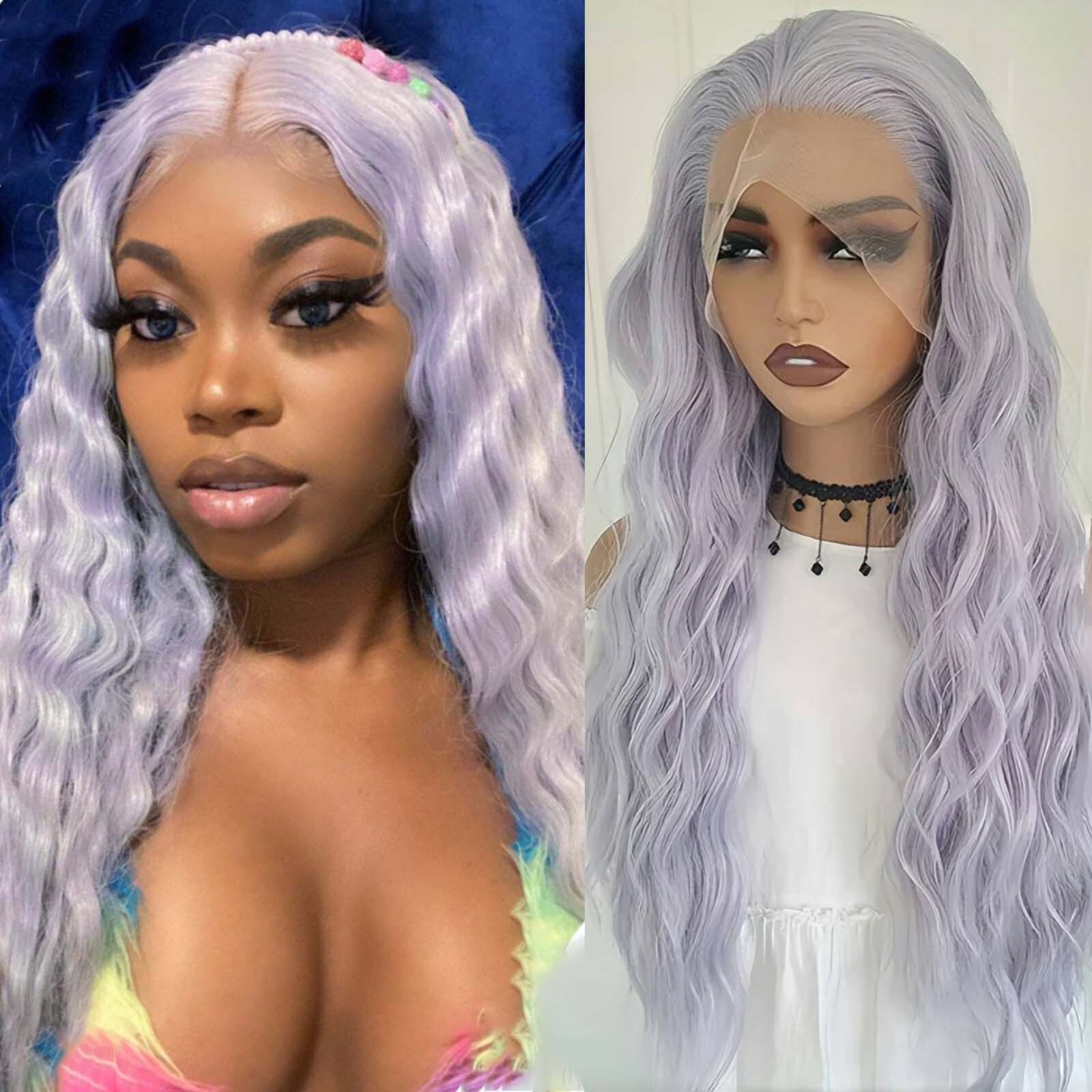 Sier Purple Long Curly Synthetic Lace Front Wig Deep Wave Natural Wavy Colored Hair 13X4 Frontal Wigs for Women Party