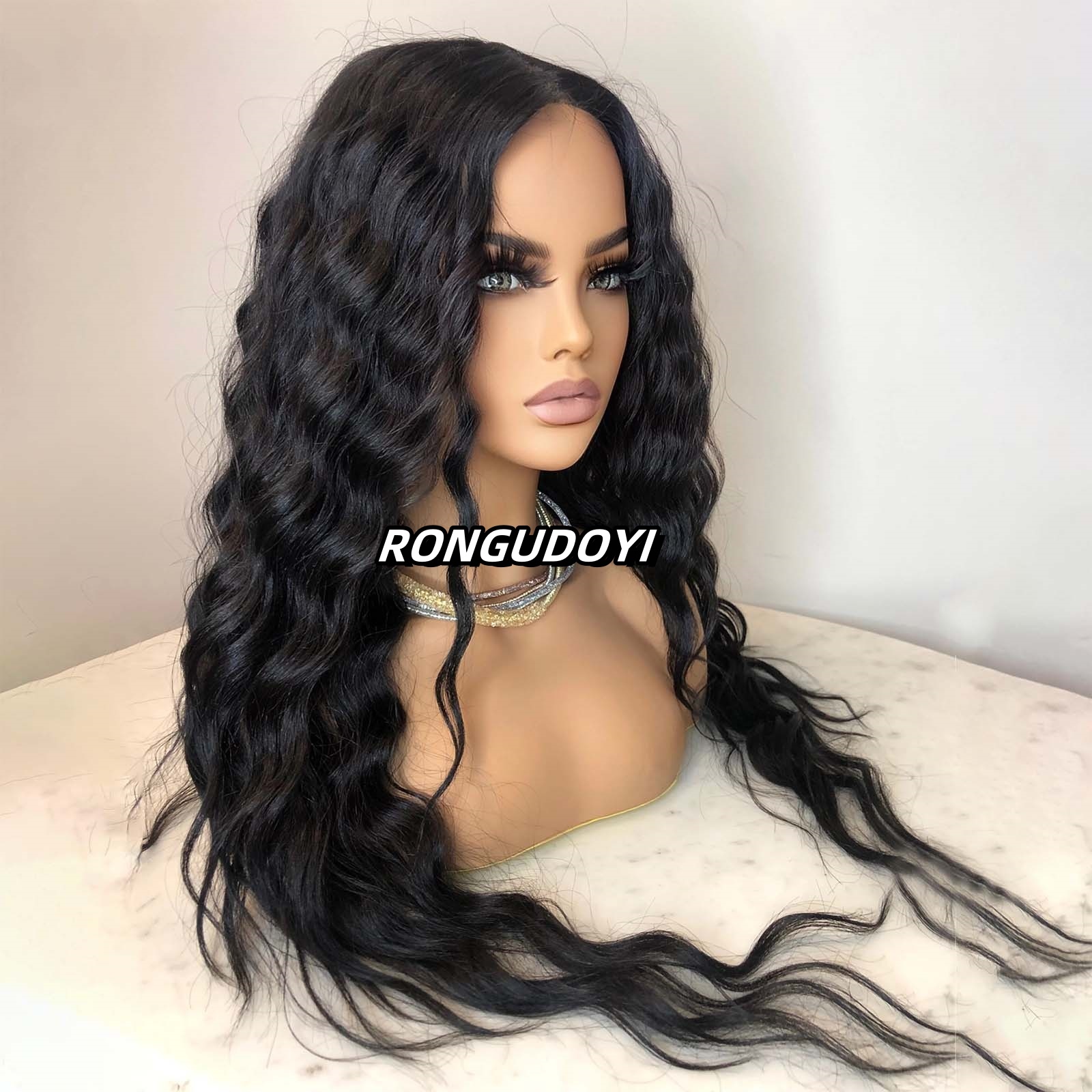 13X4 Curly Synthetic Front Wig Natural Afro Long Black Hair Deep Wave Lace Frontal Wigs for Women Party