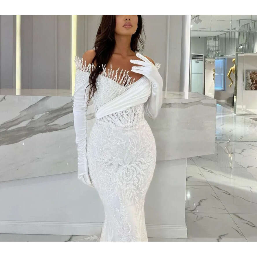 Exquisite Mermaid Prom Dresses Long Sleeves V Neck Appliques Sequins Beaded 3D Lace Or Length Satin Zipper Evening Dress Bridal Gowns Plus Size Custom