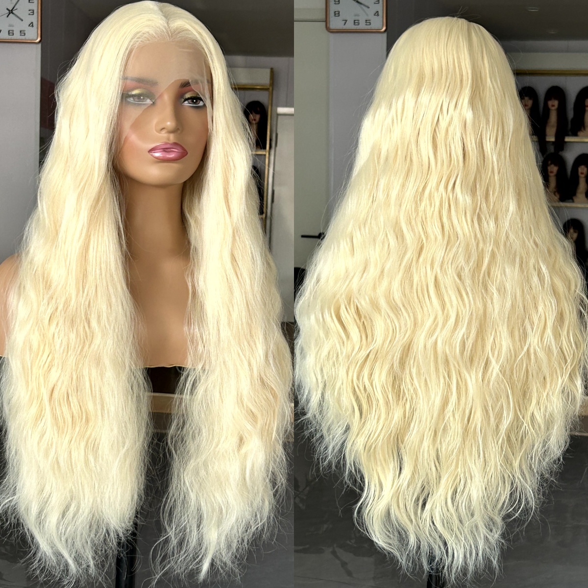 613 Blonde Natural Wavy Synthetic Lace Front Wig Long Curly Colored Hair 13X4 Frontal Wigs for Women Daily Party Cosplay