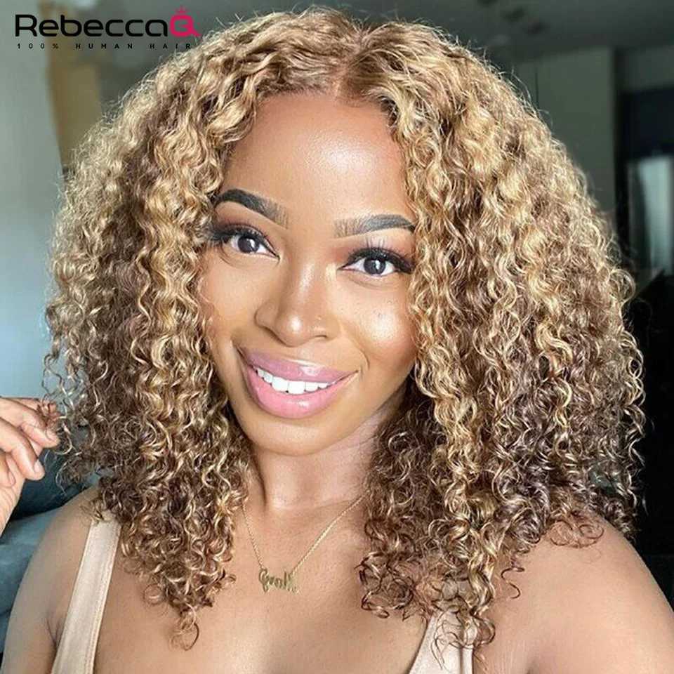 Highlight short curly Bob wig 13x4x1 lace front wig pre shedding P4/27 color short wave female wig M241028