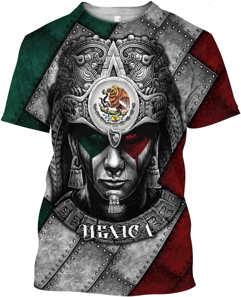 Mens T shirt - Mexican Aztec Warrior Shirts Beautiful cool 3D All Over Design Shirt Aztec Full tee Casual tops summer clothes Trendy patterns