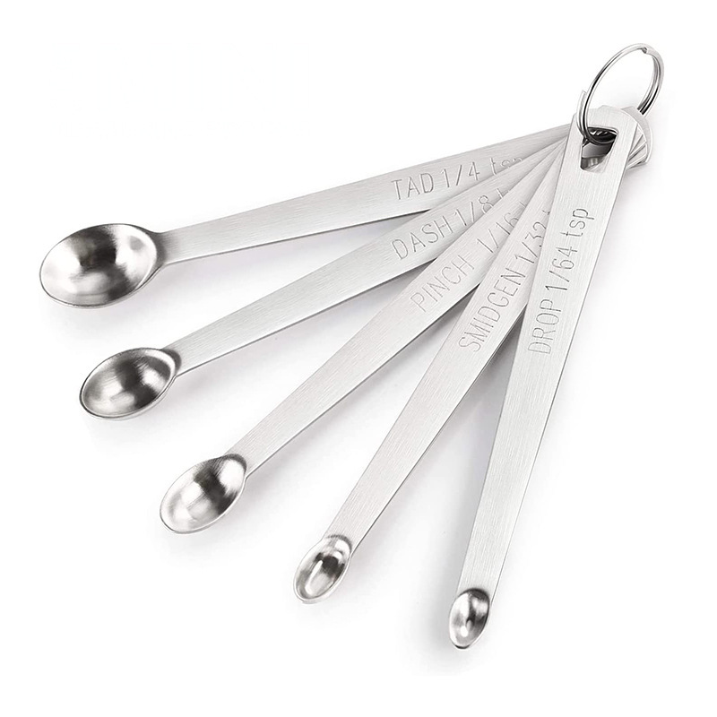 Stainless Steel Measuring Spoon Set Tool Mini Seasoning Spoons Keychain Portable Baking Supplies Hangable Household Kitchen Tools