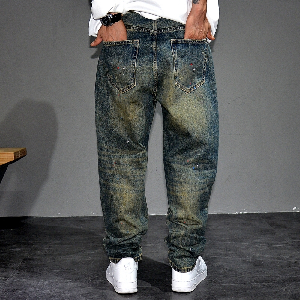 Japanese Streetwear Paint Point Cargo Jeans Men Clothing Haruku Trend Casual Denim Pants Vintage High Quality Trousers Male