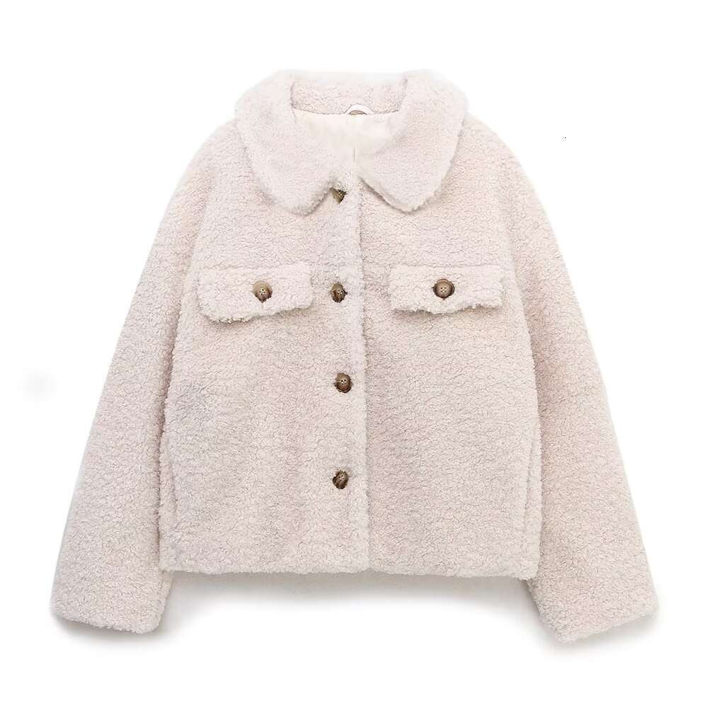 Bm&Md&Za 2024 Autumn New Women's Clothing Style Simple Collar Thickened Lamb Wool Fleece Loose Jacket Coat