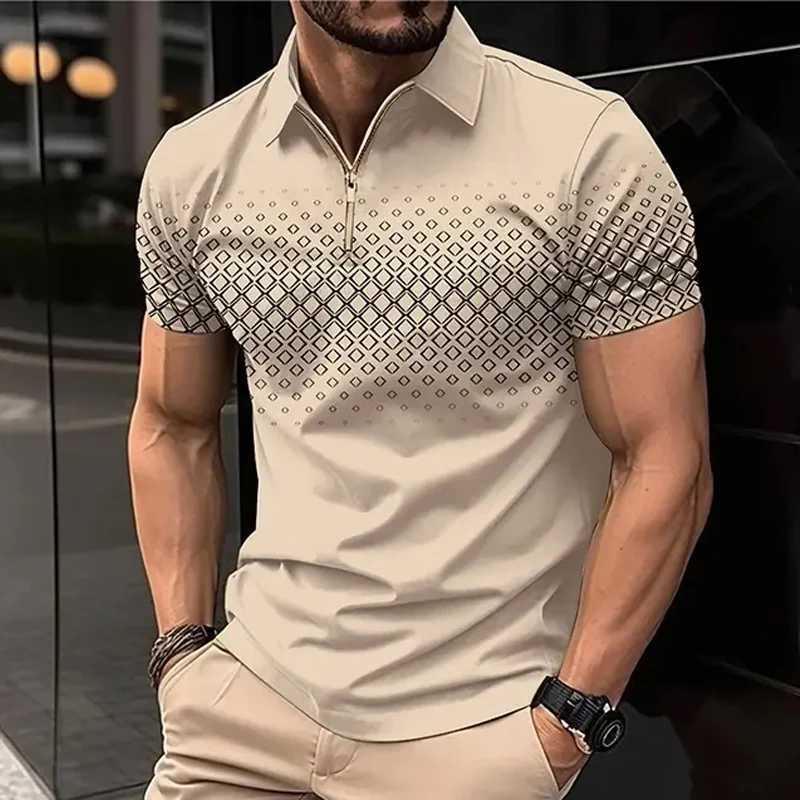Mens Polo Shirt Zipper Polos Lapel Shirt Golf Shirt Prints Geometry Outdoor Street Short Sleeve ClothingXJ241211
