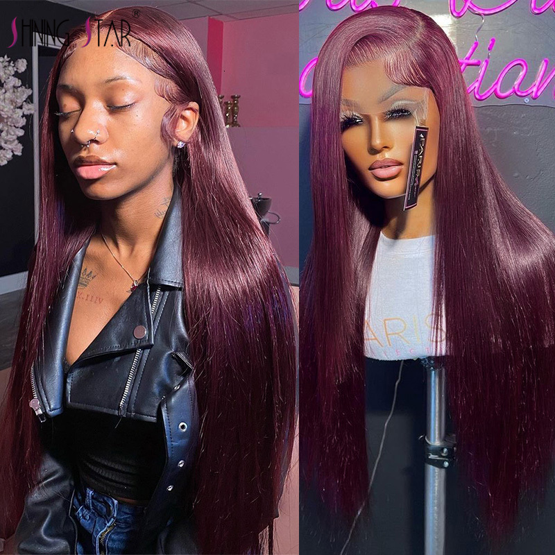 13X6 13X4 Frontal Bone Straight Bury For Women 99J Colored Transparent Lace Front Human Hair Wigs