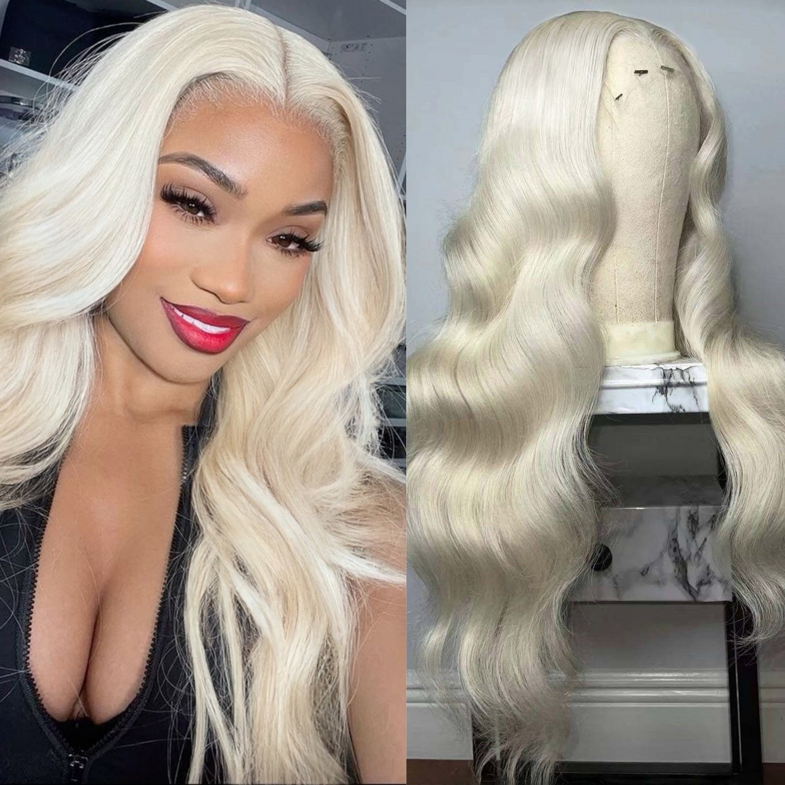 White Platinum Blonde Body Wave Synthetic Front Wig Glueless Long Natural Wavy Hair Frontal Lace Wigs for Women Fashion