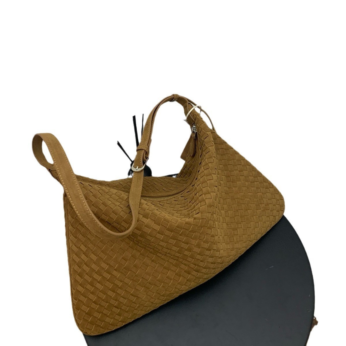 French Baton Crossbody: Faux Suede Woven Tote Bag For Everyday Elegance
