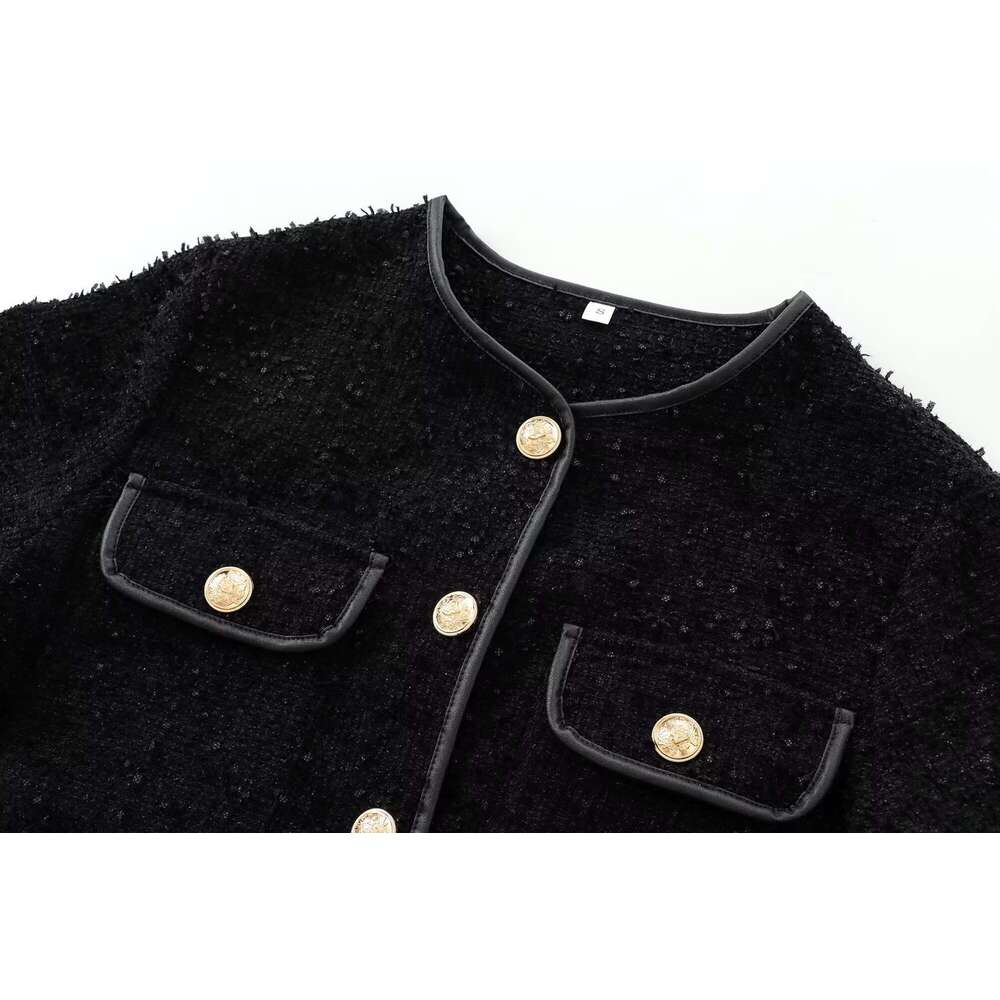 TRAFZA Women Fashion Metallic Color E Textured Button Pocket Jacket 2024 Autumn Winter Vintage Commuter Coat