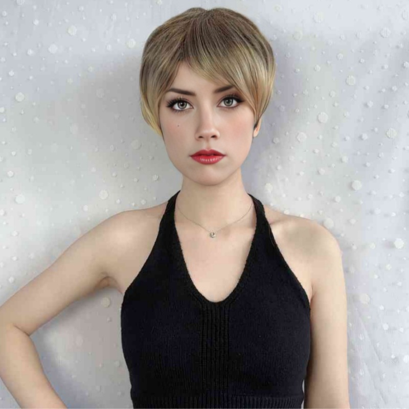 Fashion wig for women with side-parted bangs and exposed ears full headpiece short hair