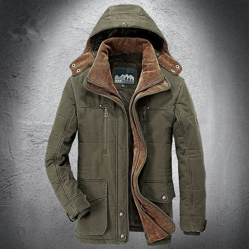 Plus Velvet Thick Warm Multi Pocket Jackets Solid Parkas Male Coat Large Size Clothing 2024 Parka Outdoor Mens Winter Jacket 241024
