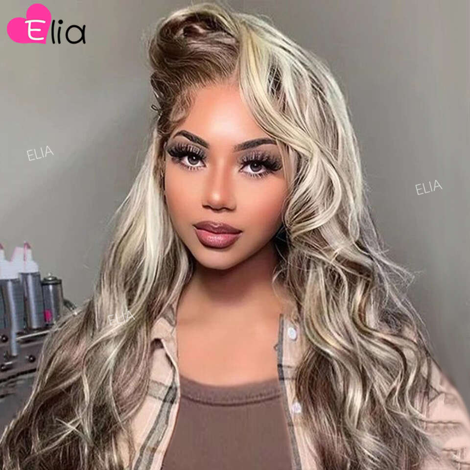 Ash Blonde Highlights Transparent Lace Frontal Human Hair Wig x Body Wave Brazilian Wigs on Sale Closure Inches