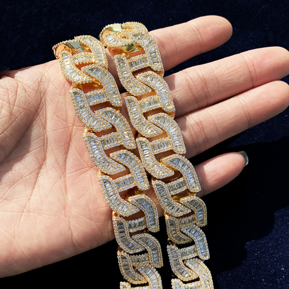 16mm Hip Hop Geometric Trapezoid Cuban Chain Necklace Bracelet 5A T Zircon Mens Jewelry