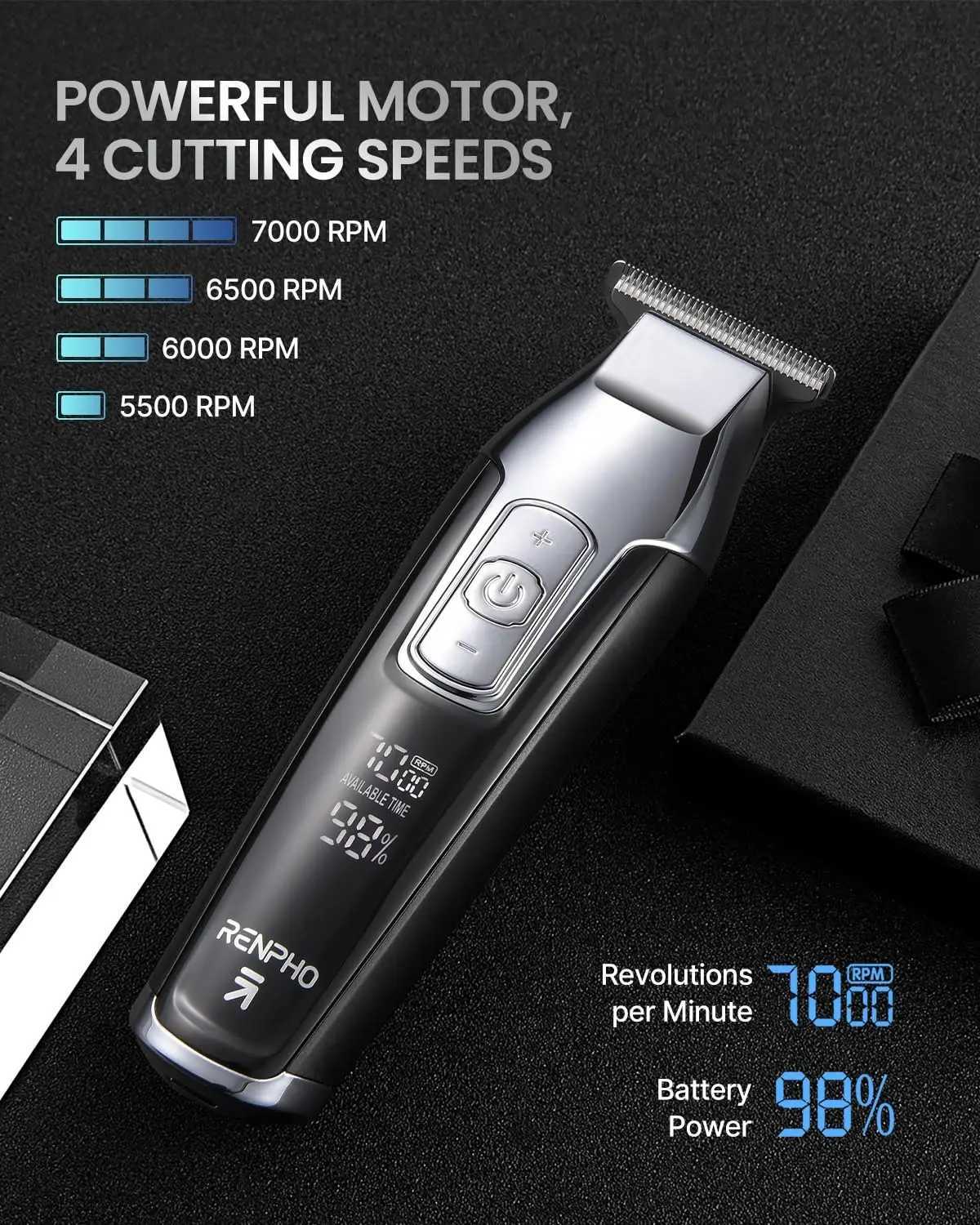RENPHO Cordless Mens Hair Clipper Beard Trimmer with LED Display 4-speed Hair Clipper 0.15mm Professional Hair Clipper W241028