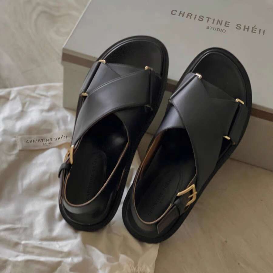 TOPHQWS Genuine Leather Brand Women' Flat Casual Slip On Platform Roman Sandals 2024 Trend Summer Shoes Slippers