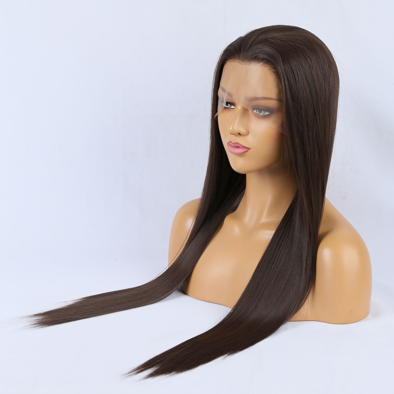 RDY Dark Chocolate Brown Silky Straight Synthetic Lace Front Wig Glueless Brunette Hair Frontal Wigs for Women Daily Use Party
