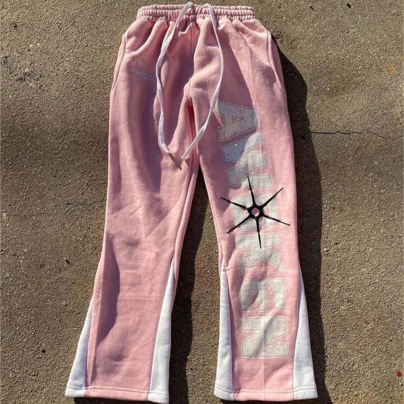 American Harajuku Letter print straight trousers hiphop letters winter thickened loose y2k casual pants sweatpant Men 241024