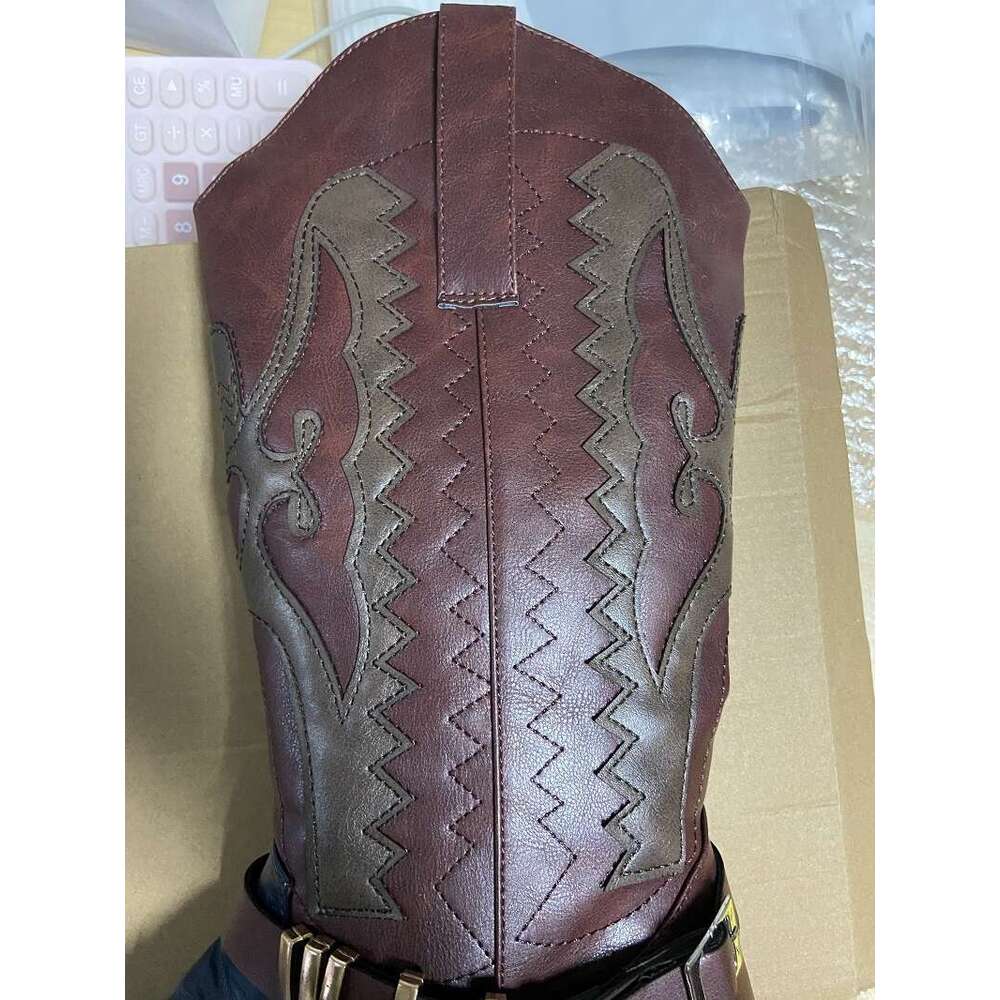 Men PU Color Matching Emed Western Cowboy Wear-resistant Leather Pointed Toe Fashion Trend Thigh High Boots Botas Mascua 241108