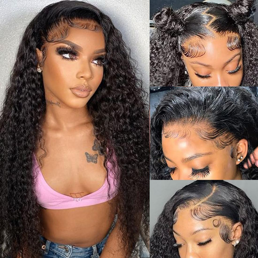 6x6 Glueless Deep Wave Frontal Human 200 Density 13x4 HD Transparent Lace Brazilian Hair Front Wig For Women