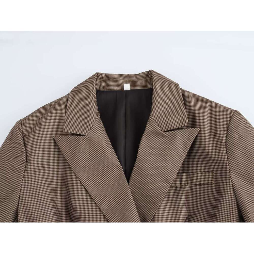 TRAFZA Elegant Pinstripe Office Women Lapel Pocket 2024 New Spring Autumn Fashion Old Money Commuter Blazer