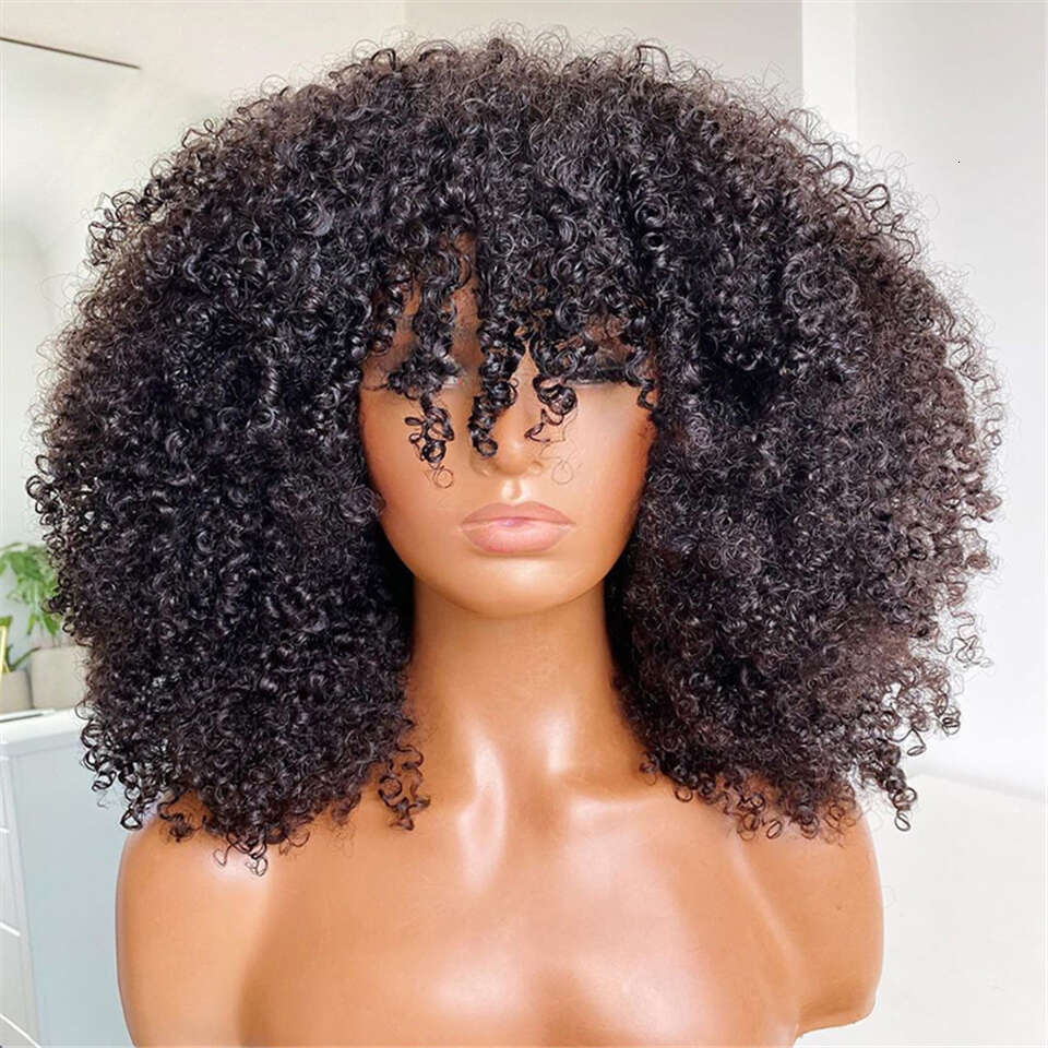 Pixie Cut Afro Kinky Curly Short BOB Human Hair Wigs with Bangs Full Machine Made Wig Fringe for Women
