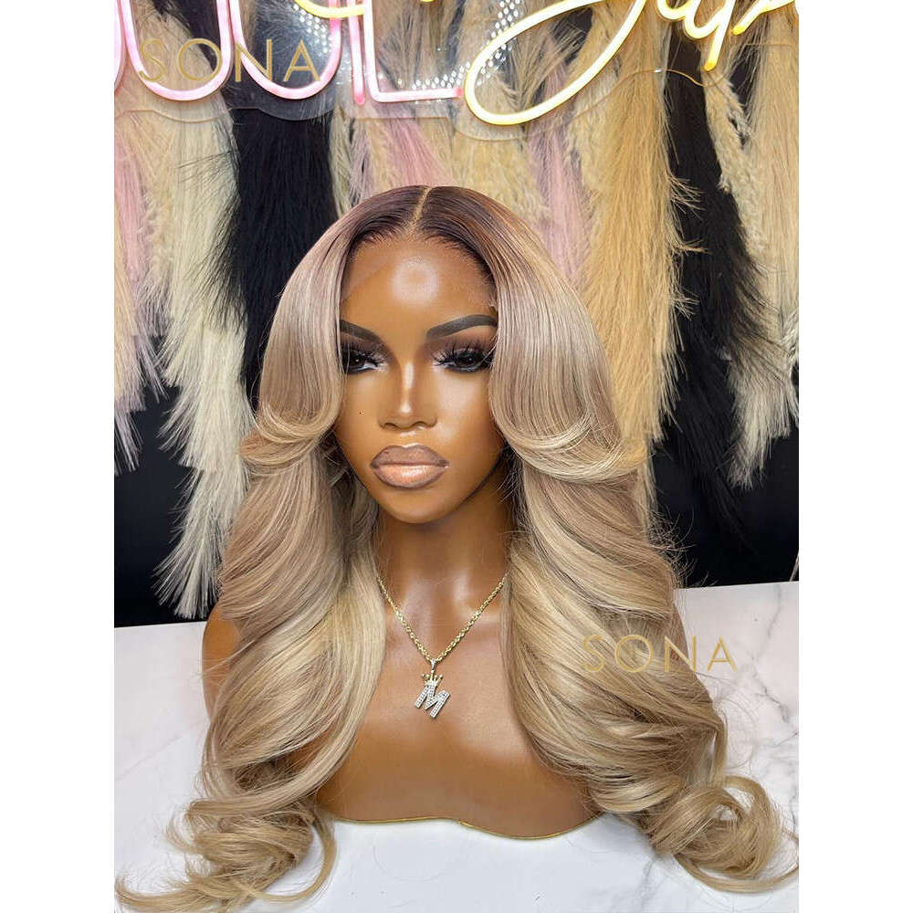 x HD Transparent Lace Frontal Wig Human Hair Ombre Ash Honey Blonde X Front With Dark Root