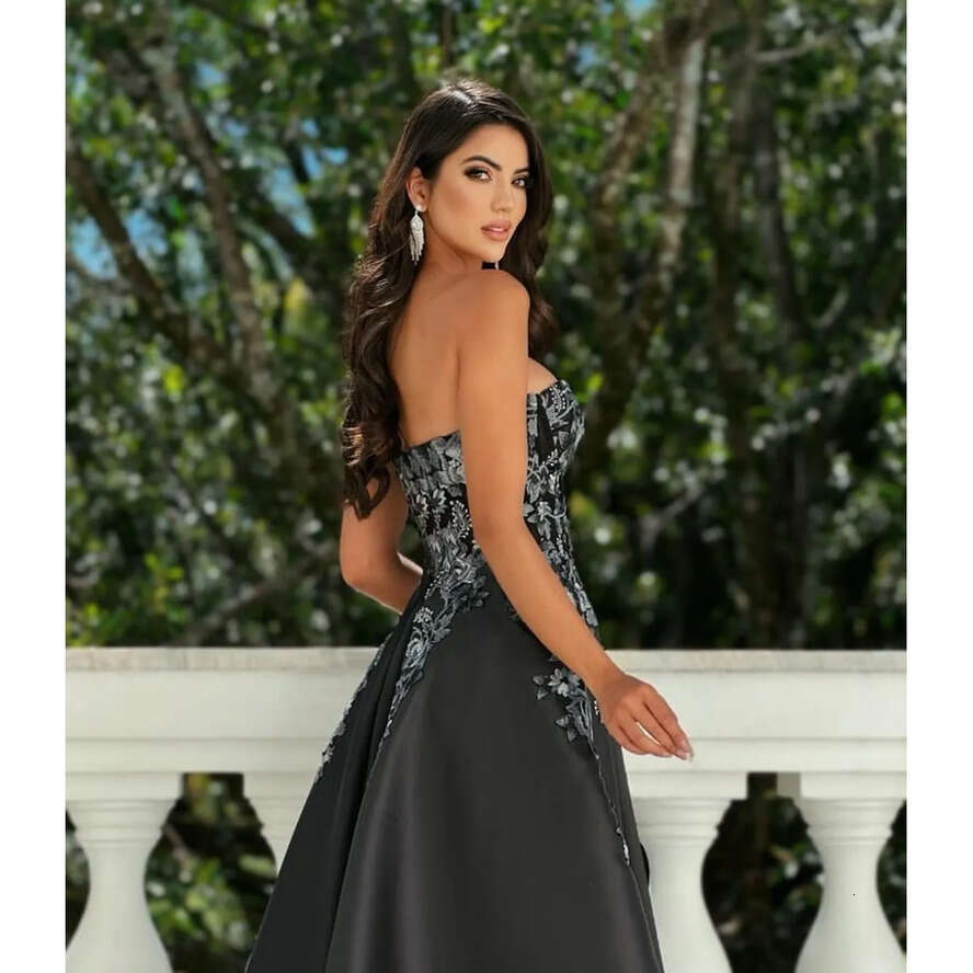 Gorgeous Black Prom Dress A E Sier Appliques Evening Elegant Ruffles Special Ocns Thigh Split Formal Dresses For Women 0515