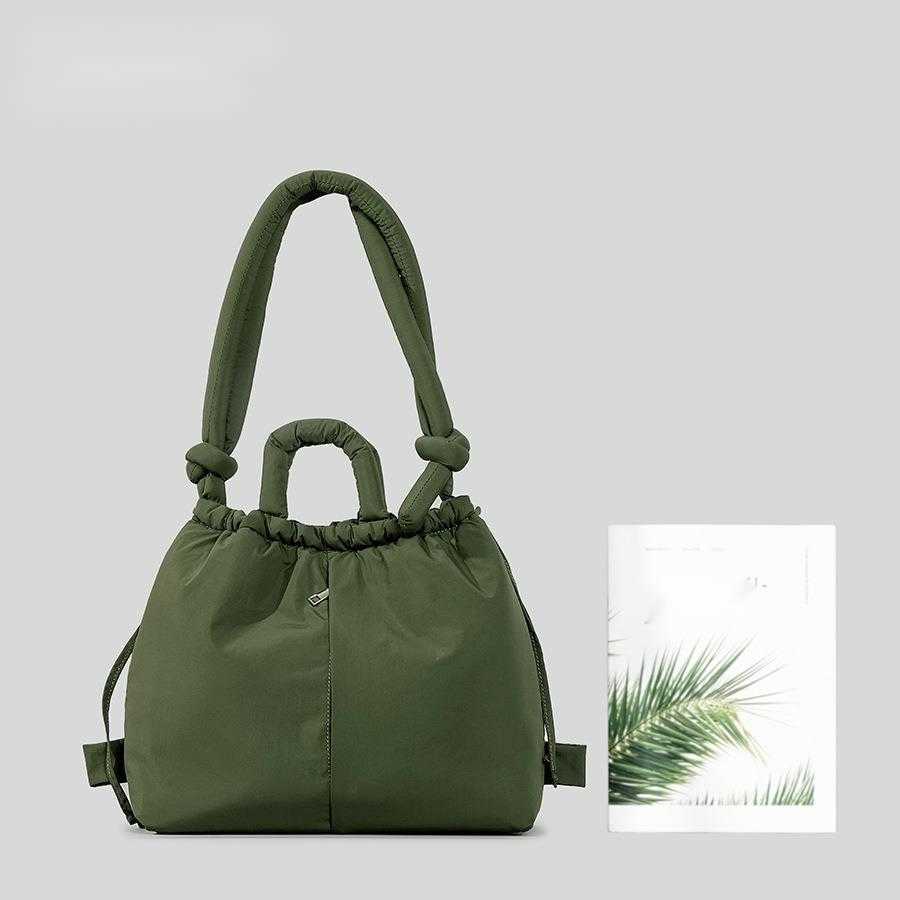 nylon fabric drawstring backpack women large capacity lightweight dual-purpose single shoulder bag, soft cotton clip handbag 241015