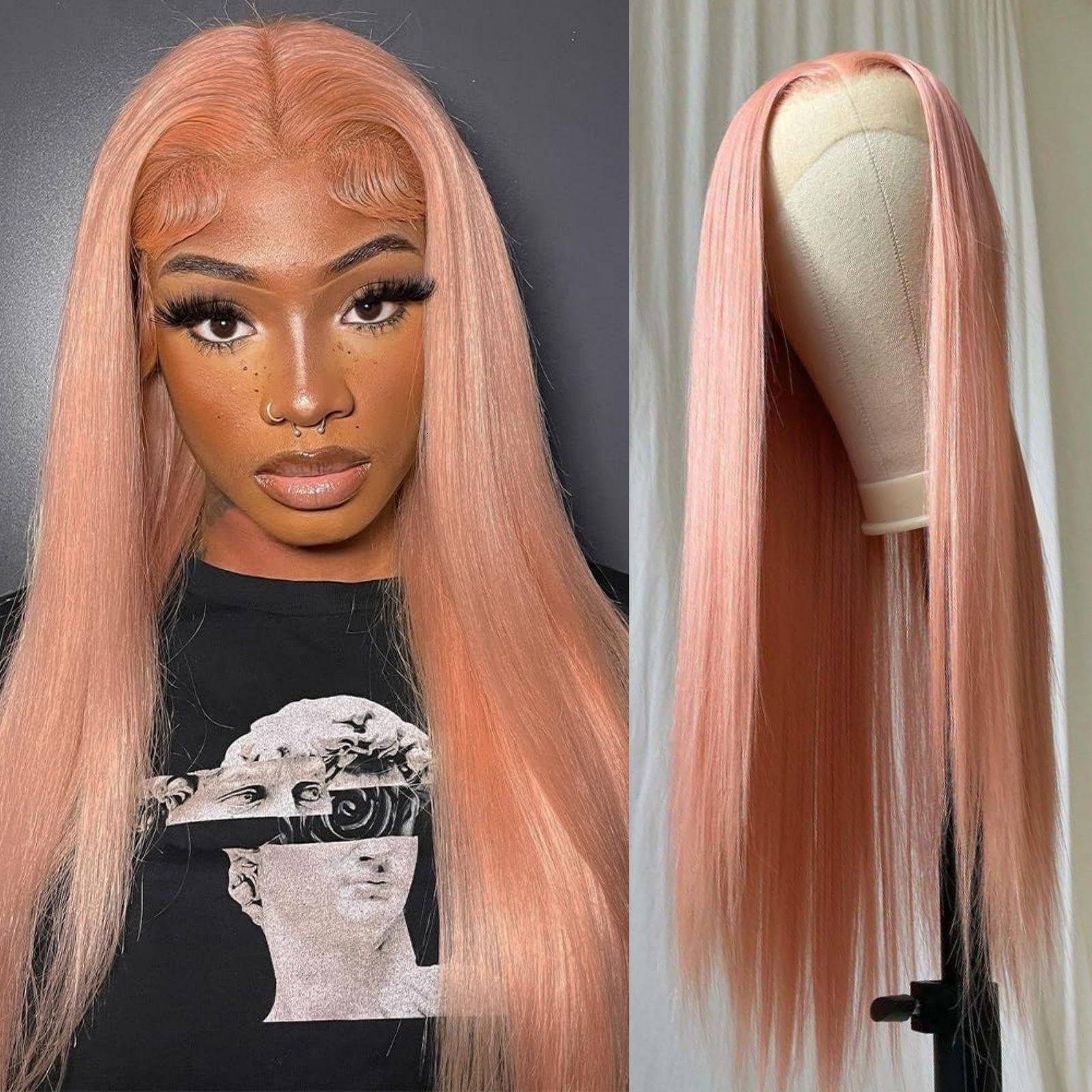 Ash Blonde Long Silky Straight Synthetic Lace Front Wig Pink Dark Purple Colored Hair 13X4 Frontal Wigs for Women Party