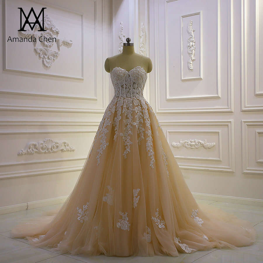 abito da sposa A-e Strapless Lace Applique Beach Casual Wedding dress