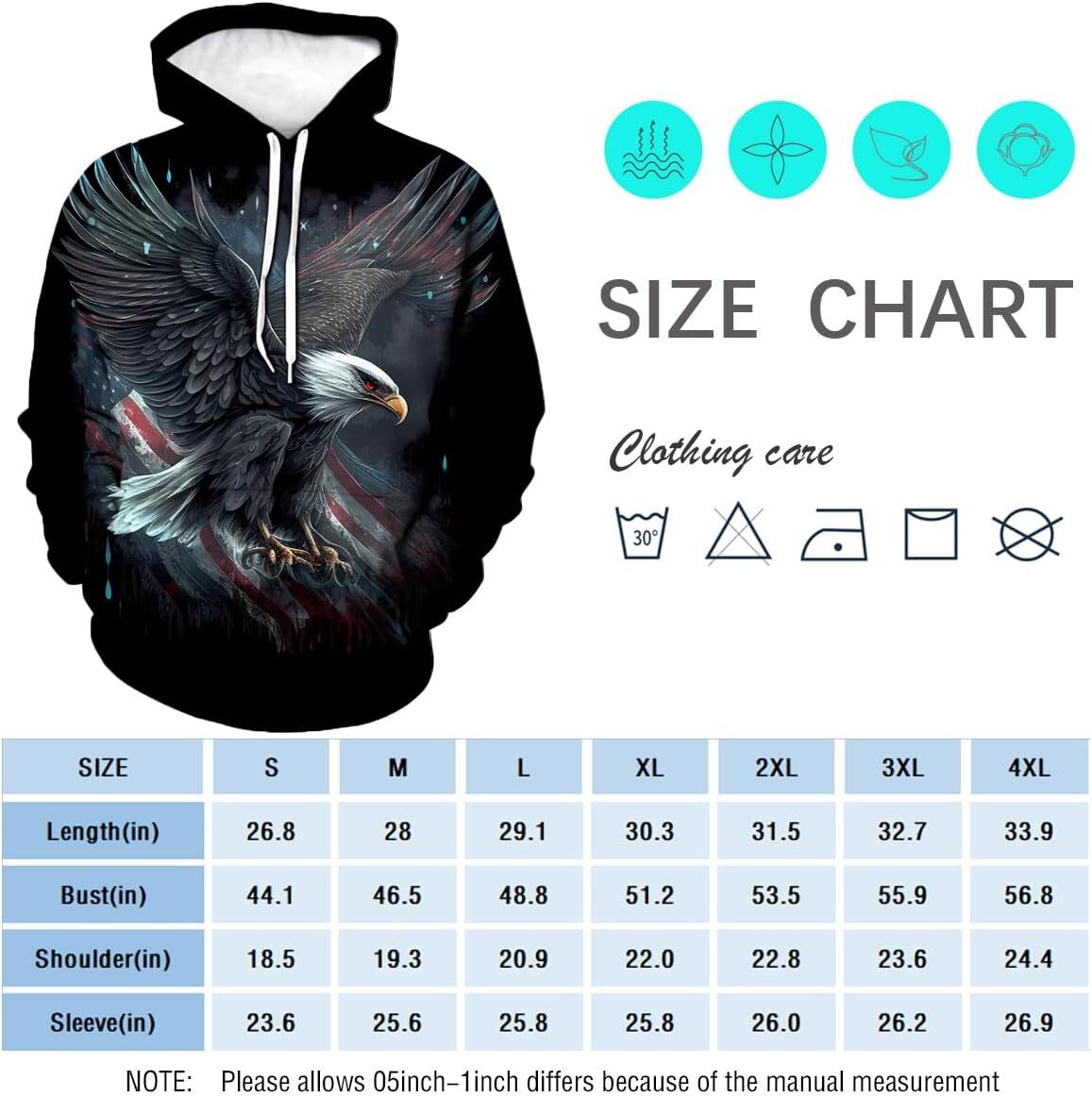 Hoodie for Mens Womens Mens 3D Eagle Print Hoodie - Patriotic Theme, Animal Graphic Sweatshirt Graphic Hoodies sweatshirt Warm and casual