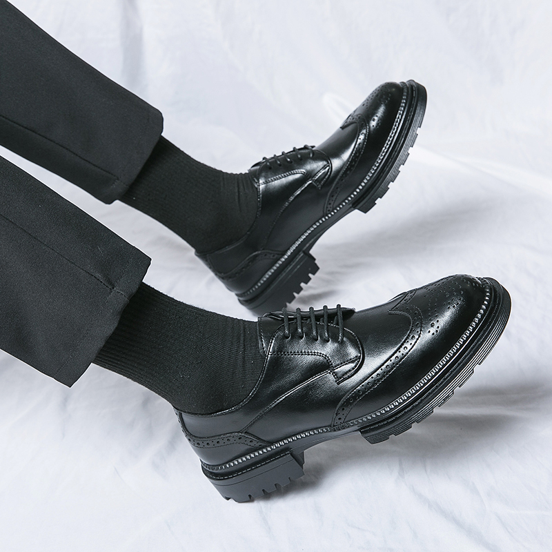 Leisure Genuine Leather For Men, British Pointed Business Attire, Office Wear, Korean Version, Height Increase Men's Shoes