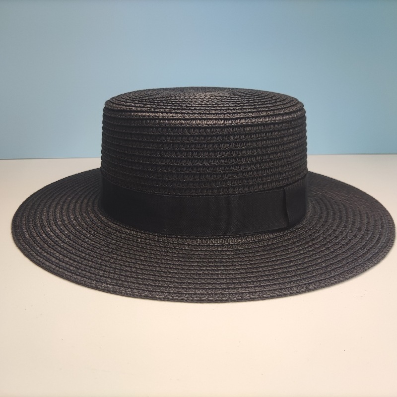 Flat top with decorative straw hat senior sense flat eaves shade holiday straw hat for women