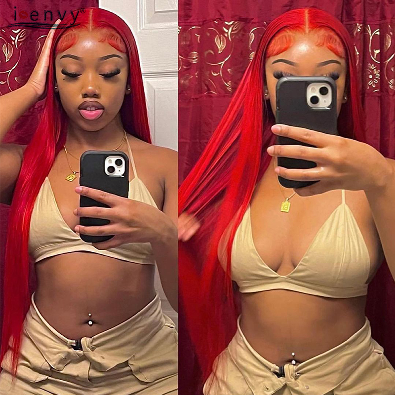 13x6 Red Human Hair 13X4 Pre Plucked Bury Hd Frontal Wigs Colored 99J Straight Lace Front Wig Women