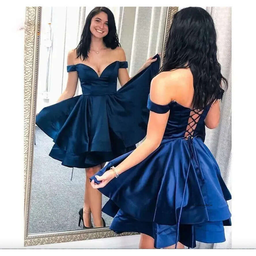 2024 Sexy Short Royal Blue Homecoming Dresses Off Shoulder Tiered Ruffles Corset Back Party Dress Graduation Formal Tail Gowns Ball Gown 0509