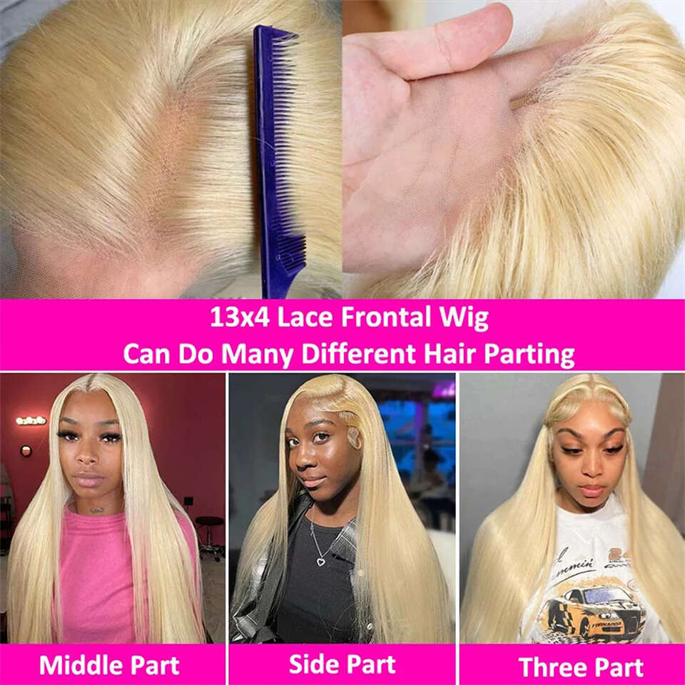 x HD Transparent Blonde Lace Frontal Human Hair Wigs straight Wig Brazilian Bone Straight Front