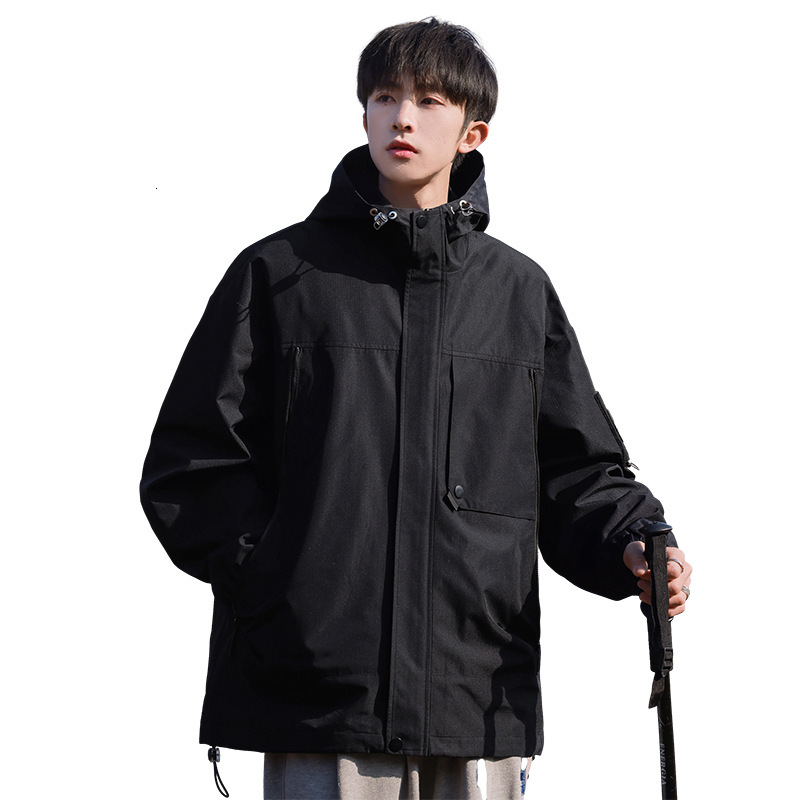 2024 new designer fashionable hooded waterproof windproof high collar zipper jacket casual men's jacket