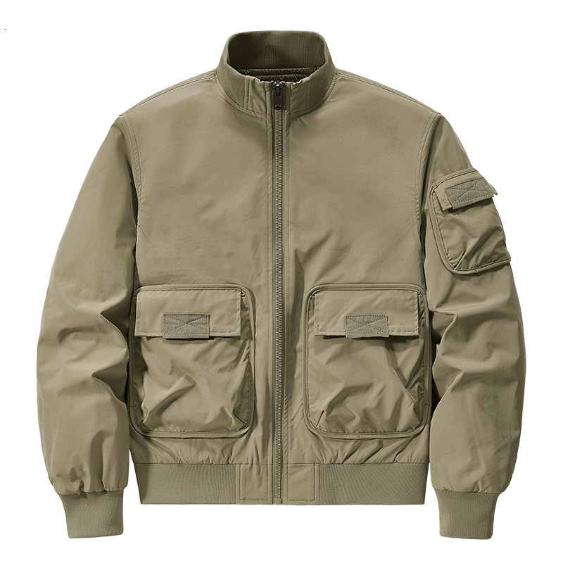 2024 new designer pilot stand up collar workwear, autumn and winter printed men's multi pocket jacket, cotton jacket