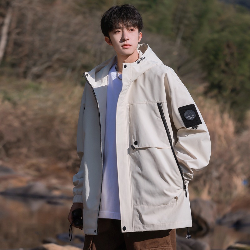 2024 new designer fashionable hooded waterproof windproof high collar zipper jacket casual men's jacket