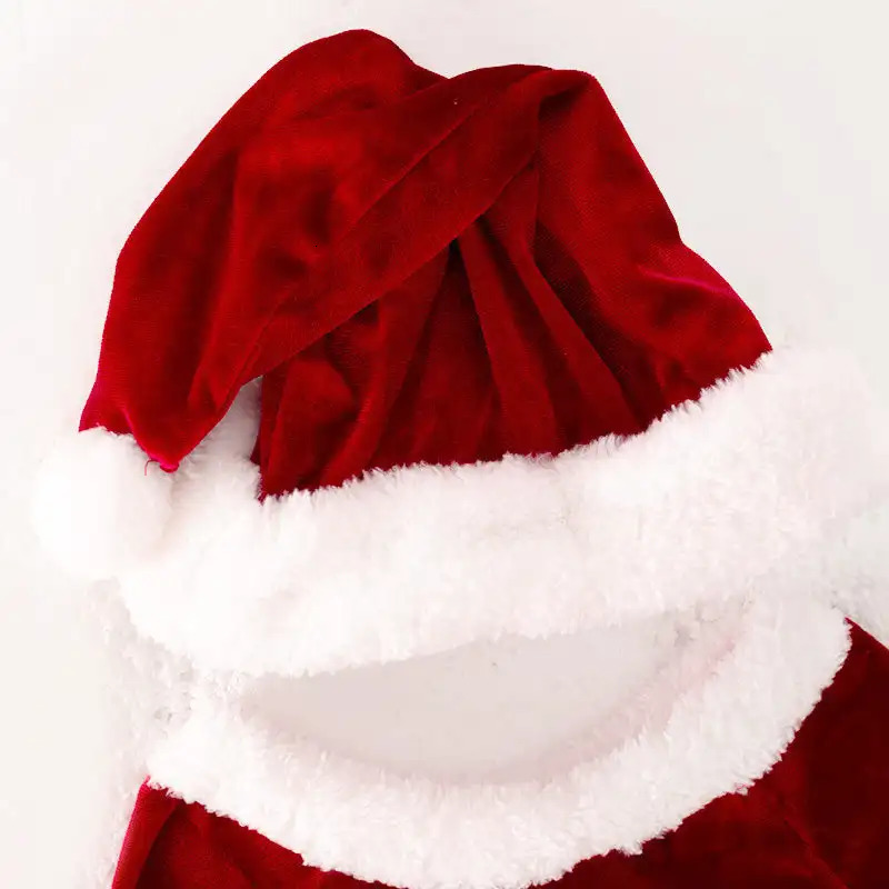 Girlymax 4Pcs Girls Christmas Clothes Set Kids Red Long Sleeve Velvet Top Flare Pant Hat Xmas Santa Suit 241028