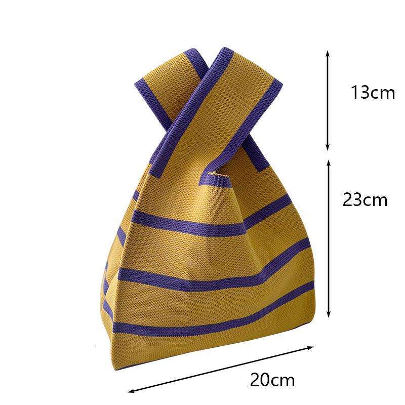 Handmade Women Knitted Small Handbag Casual Wrist Wide Stripe Shopper Mini Tote Student Reusable Shoulder Bag