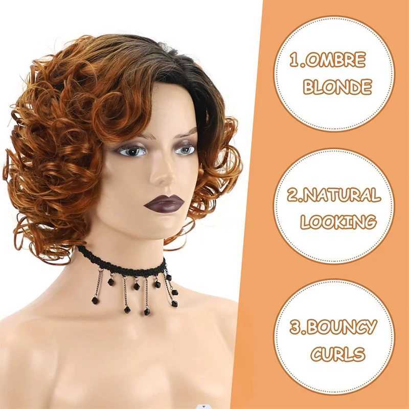 Hairjoy short Burgundy curly wig suitable for black women Ombre wine red short synthetic hair wig M241028