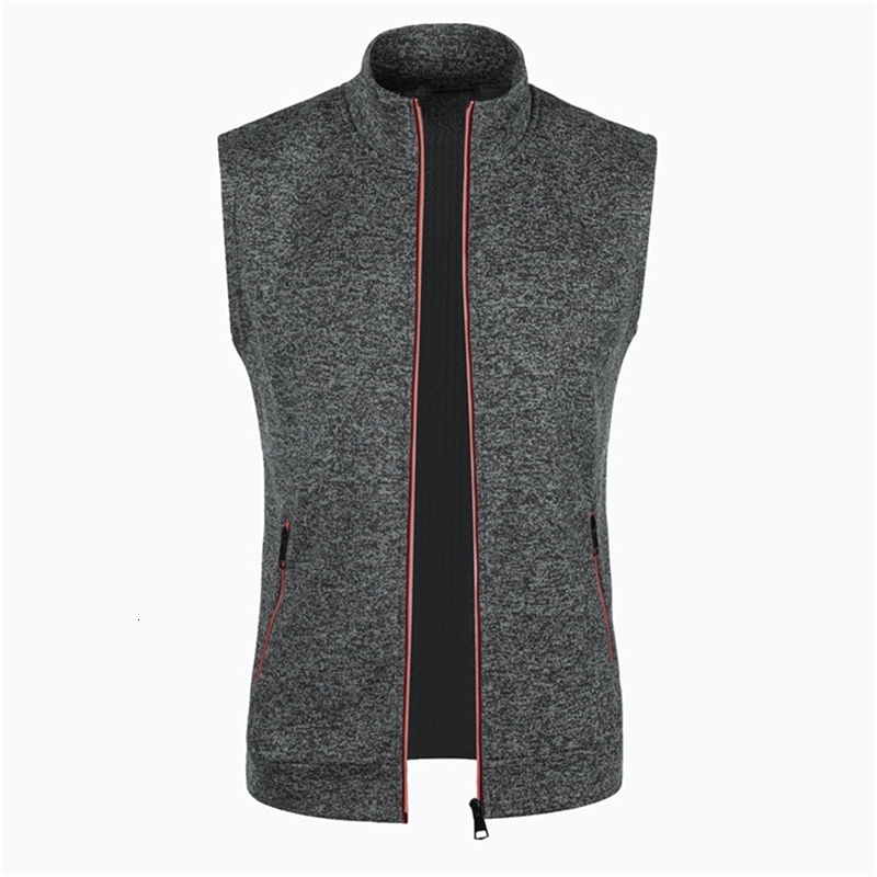 Autumn and winter mens knitted velvet fashion casual top zipper vest sleeveless high neck fleece solid color wear 241025