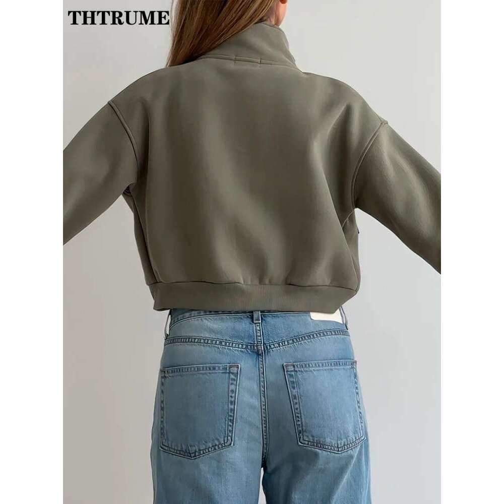 Elegant Solid Pocket Jackets For Women Fashion Autumn Long Sleeve Zipper Lapel 2024 New Coats Casual Streetwear Vintage Outwear
