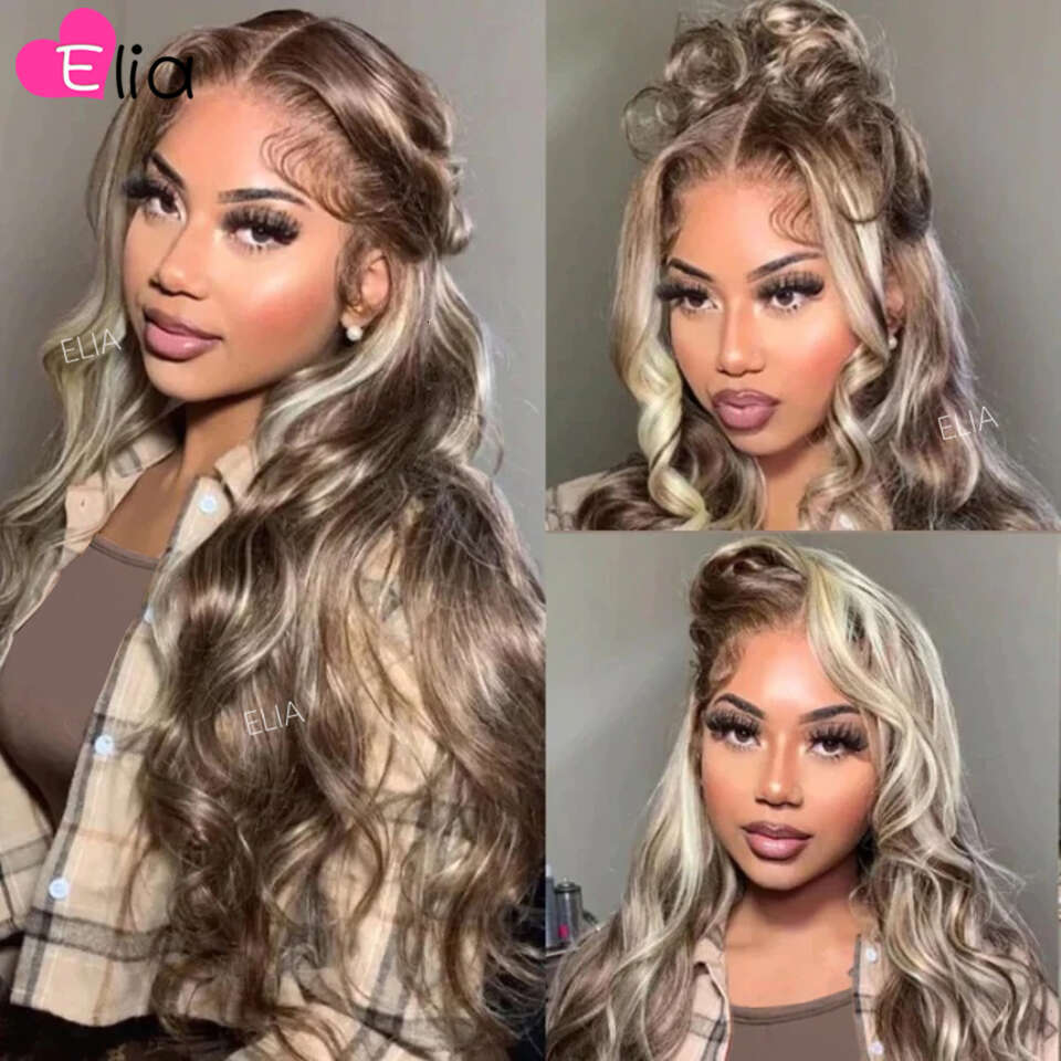 Ash Blonde Highlights Transparent Lace Frontal Human Hair Wig x Body Wave Brazilian Wigs on Sale Closure Inches